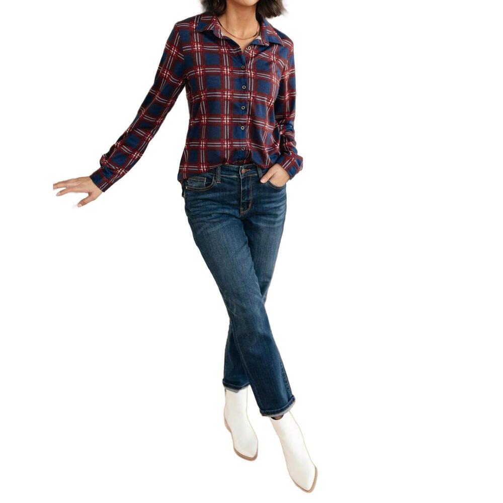 NEW NINEXIS grid girl button down shirt in red/navy plaid